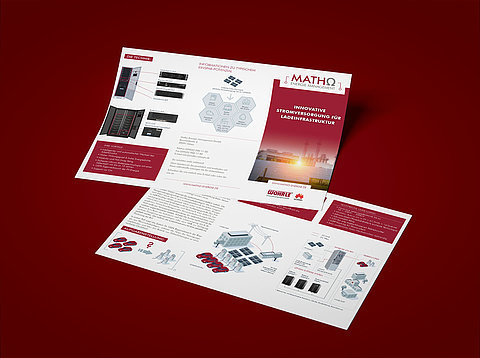 Klassische Werbung: Flyer „Innovative Stromversorgung für Ladeinfrastruktur“ für Matho Energie