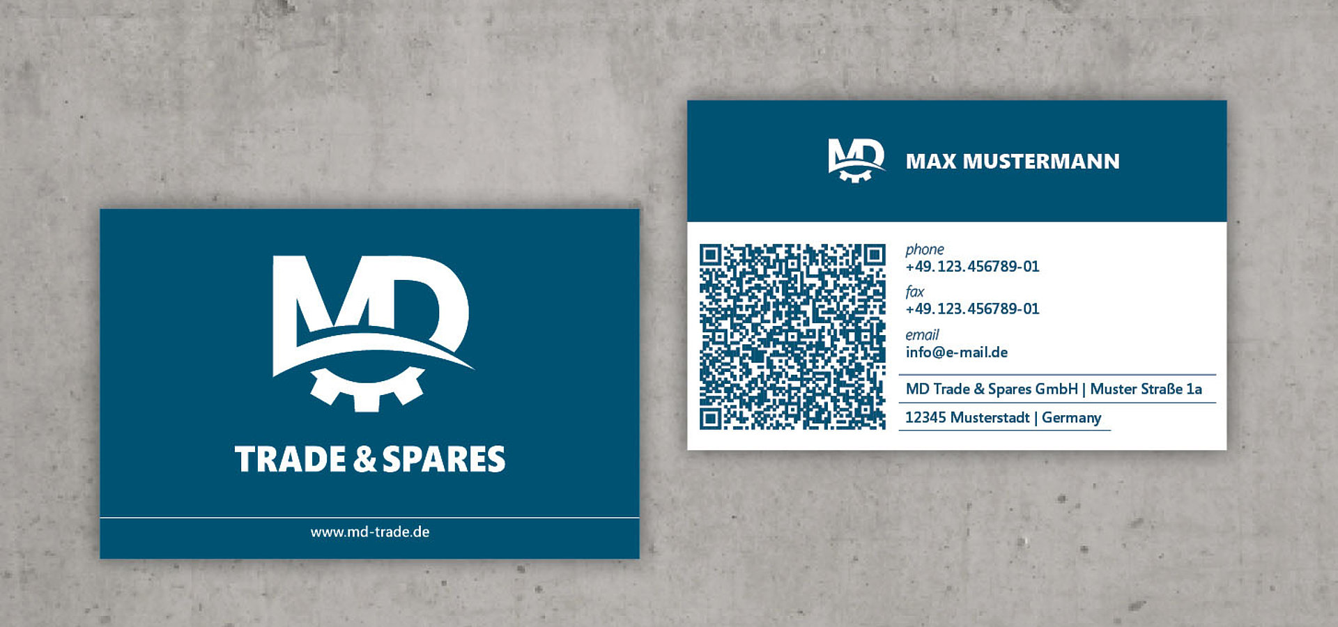 Geschäftsausstattung: Visitenkarten für MD Trade & Spares GmbH / 2018