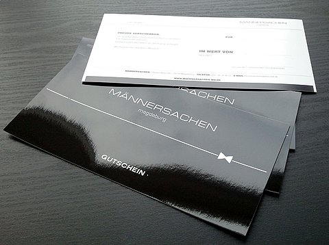Geschäftsausstattung: Gutscheine für das Herrenmodegeschäft „Männersachen Magdeburg“ / 2013