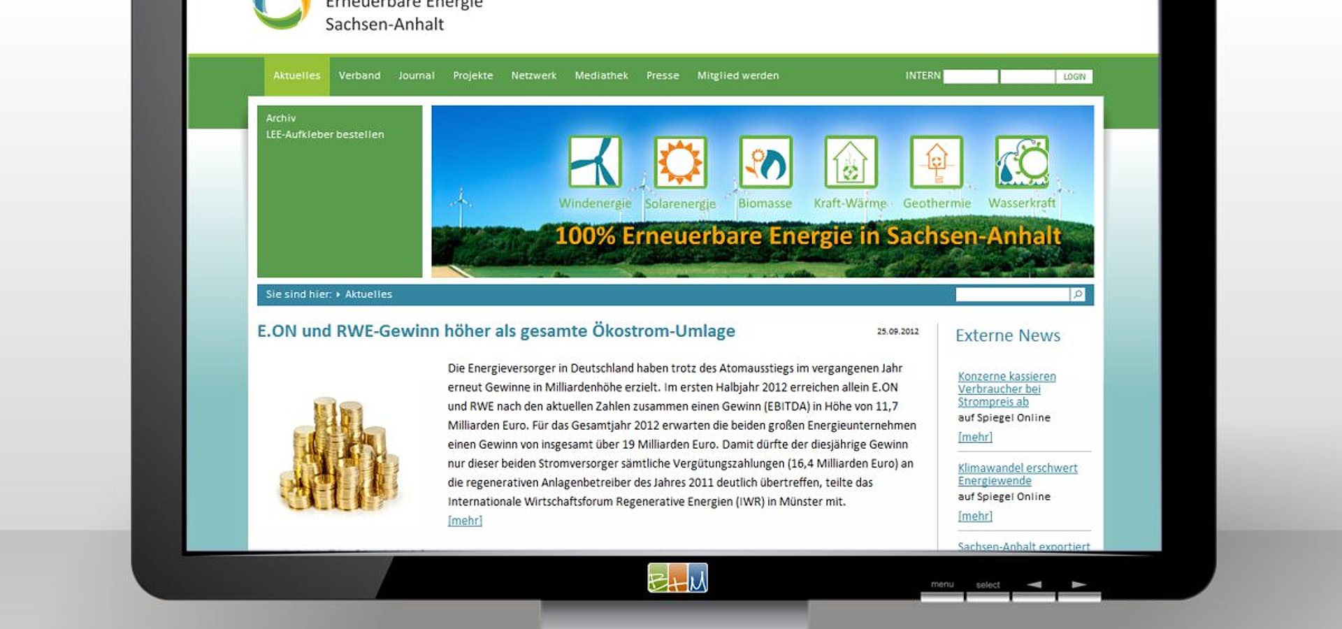 Contentproduktion: Relaunch für Landesverband Erneuerbare Energien Sachsen-Anhalt e. V. mit TYPO3 / 2011