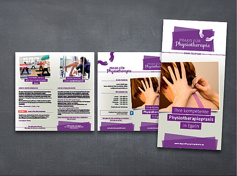 Klassische Werbung: Flyer + DIN Lang Karte für die Physiotherapie Feldheim / 2014