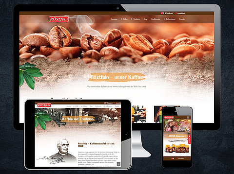 Webdesign: Röstfein Kaffee GmbH mit TYPO3 CMS Webdesign und integriertem Onlineshop